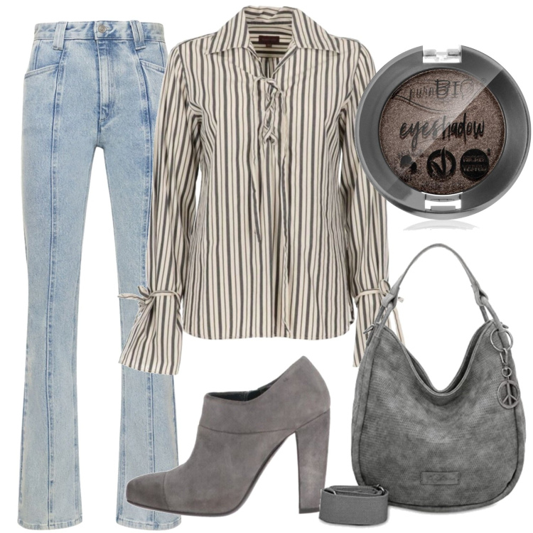 Outfit donna - semplice come jeans e camicia. Stile Basic per Tutti i giorni. Abbinamento con camicie, décolleté, ombretti, pantaloni, ciondoli.