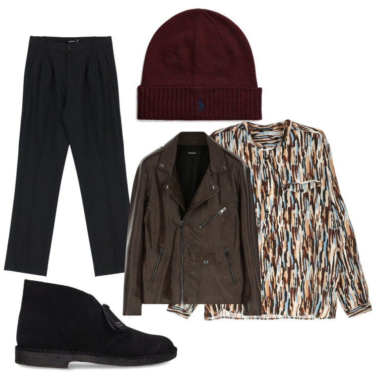 Outfit uomo - Total look #1722708. Stile Urban per Tutti i giorni. Abbinamento con camicie, cappotti, pantaloni, berretti, stivali.
