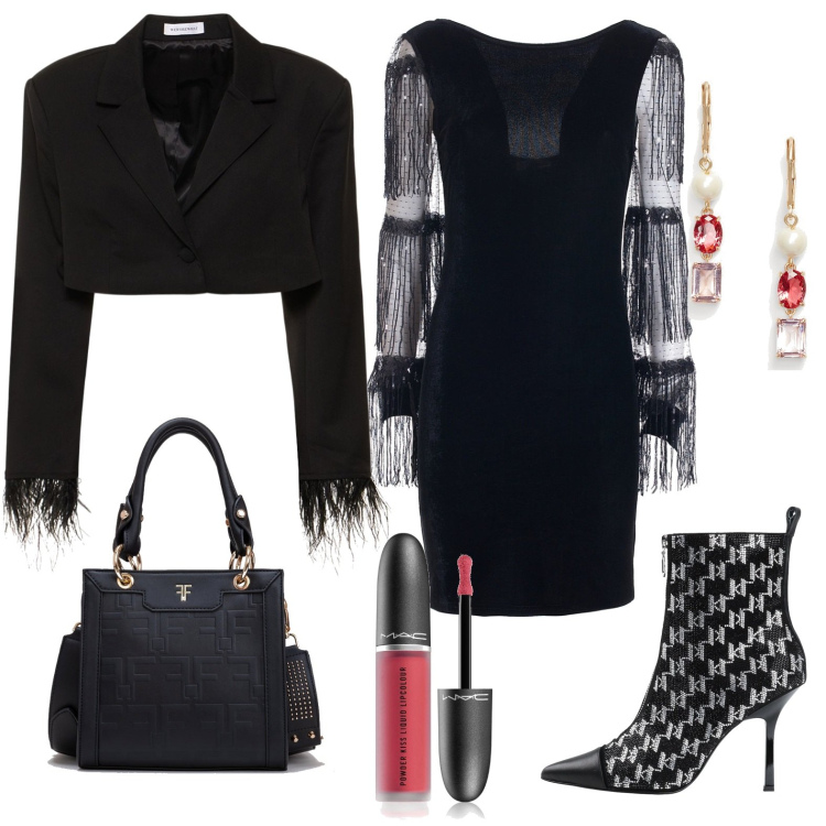 Outfit donna - Total look #1722790. Stile Chic per Serata fuori. Abbinamento con stivaletti, rossetti, vestiti a tubino, borse tote, orecchini, blazer.