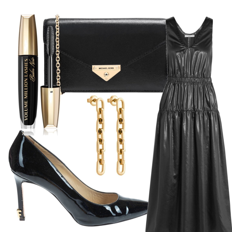 Outfit donna - Total look #1722796. Stile Chic per Cerimonia. look ideale per Tall. Abbinamento con vestiti lunghi, borse a mano, mascara, décolleté, orecchini.
