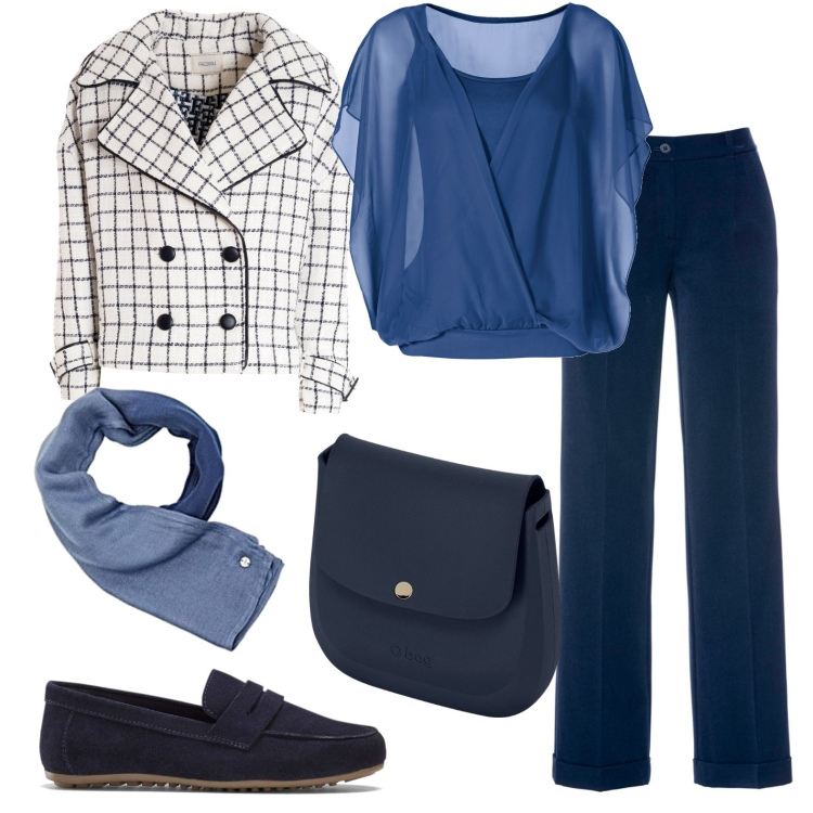 Outfit donna - A fare shopping. Stile Casual per Tutti i giorni. Abbinamento con pantaloni, bluse, mocassini, blazer, borse a spalla, sciarpe.