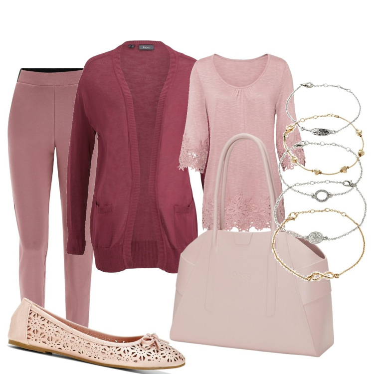 Outfit donna - Total look #1722908. Stile Casual per Tutti i giorni. Abbinamento con maglieria, braccialetti con ciondoli, ballerine, cardigans, pantaloni, borse a spalla.