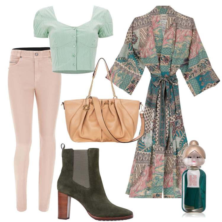Outfit donna - A fare shopping. Stile Casual chic per Tutti i giorni. Abbinamento con stivaletti, profumi, borse a spalla, jeans, top, trench.