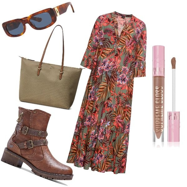 Outfit donna - Total look #1722953. Stile Boho per Tutti i giorni. Abbinamento con vestiti lunghi, stivaletti, gloss, borse tote, occhiali da sole.