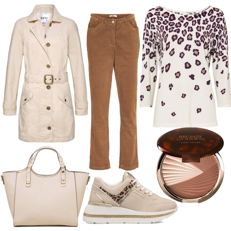 Outfit donna - Il trench versatile. Stile Casual chic per Tutti i giorni. Abbinamento con pantaloni, maglieria, trench, terre, sneakers, borse a mano.