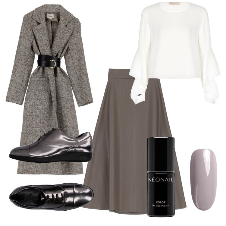 Outfit donna - Total look #1723034. Stile Casual chic per Serata fuori. Abbinamento con scarpe stringate, smalti, bluse, gonne longuette, trench.
