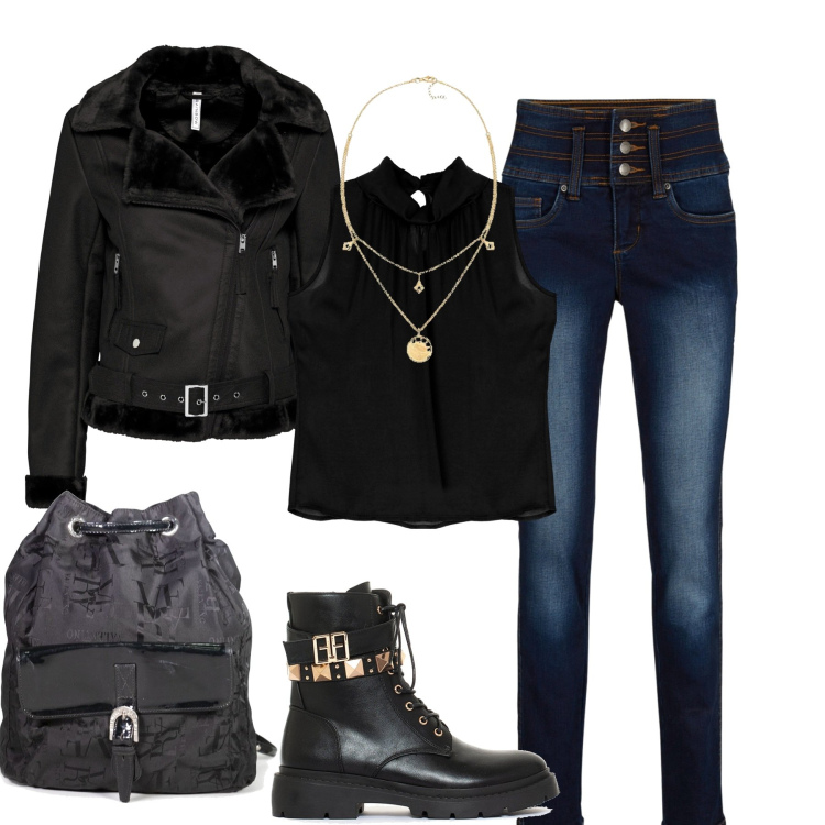 Outfit donna - Il chiodo nero. Stile Rock per Tutti i giorni. Abbinamento con zaini, jeans, cappotti, anfibi, canottiere, ciondoli.