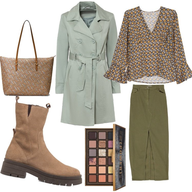 Outfit donna - Trench che passione. Stile Casual per Tutti i giorni. Abbinamento con trench, ombretti, gonne lunghe, camicie, borse tote, stivaletti.