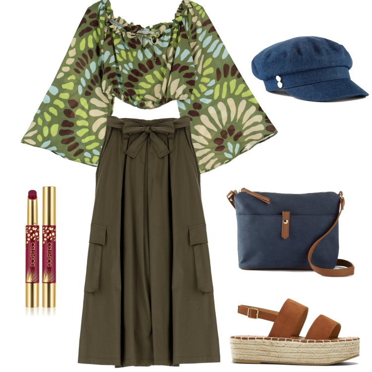 Outfit donna - Evviva il colore!. Stile Boho per Tutti i giorni. Abbinamento con sandali, borse a tracolla, cappelli, rossetti, gonne longuette, camicie.