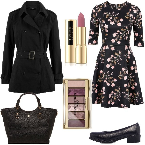 Outfit donna - Bella in poche mosse. Stile Basic per Tutti i giorni. Abbinamento con vestiti lunghi, trench, rossetti, ombretti, ballerine, borse a mano.