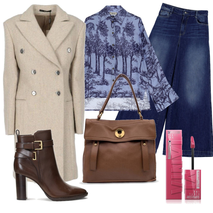 Outfit donna - Total look #1723281. Stile Casual per Tutti i giorni. Abbinamento con cappotti, borse a mano, rossetti, jeans, stivaletti, camicie.