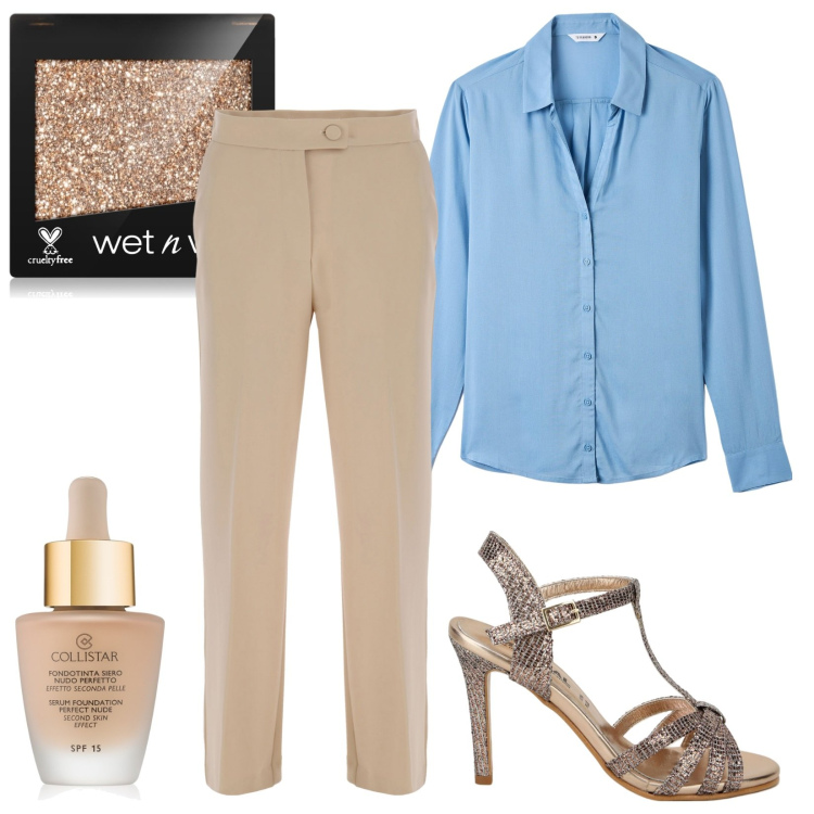 Outfit donna - Total look #1723331. Stile Chic per Tutti i giorni. Abbinamento con ombretti, fondotinta, camicie, pantaloni, sandali col tacco.