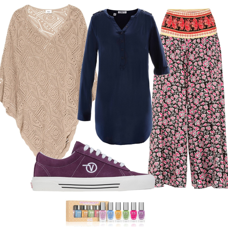 Outfit donna - Casual boho. Stile Boho per Tutti i giorni. Abbinamento con tuniche, cappotti, pantaloni, sneakers, smalti.