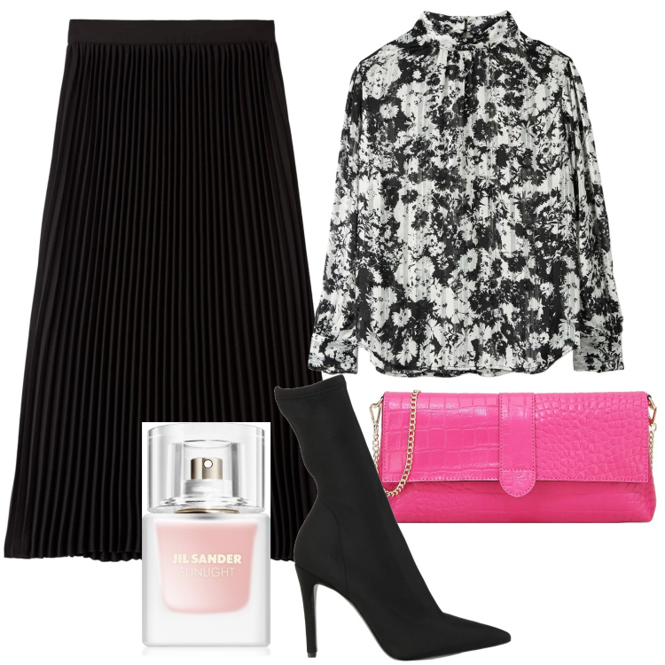 Outfit donna - Colloquio di lavoro. Stile Chic per Ufficio. Abbinamento con stivaletti, profumi, gonne longuette, bluse, pochette.