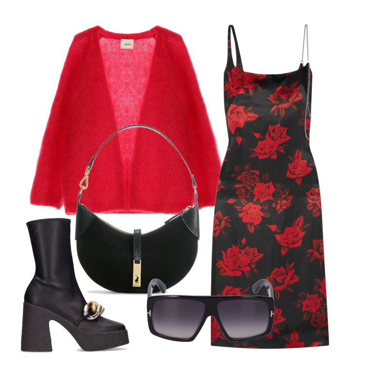 Outfit donna - Ghost outfitter - settembre. Stile Trendy per Tutti i giorni. Abbinamento con vestiti midi/longuette, borse a spalla, cardigans, occhiali da sole, stivaletti.