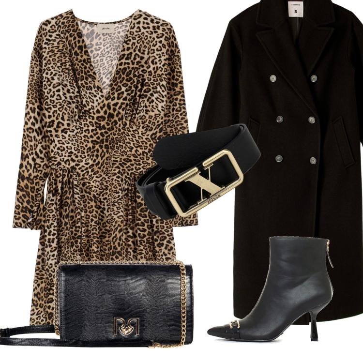 Outfit donna - Eleganza in pelle. Stile Sexy per Serata fuori. Abbinamento con cappotti, borse a tracolla, stivaletti, vestiti corti, cinture.