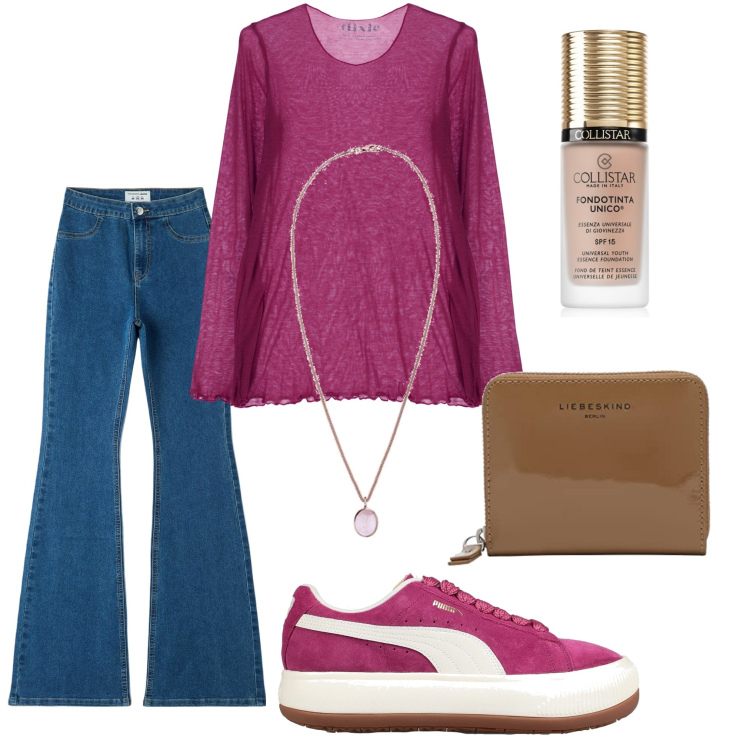 Outfit donna - Total look #1723809. Stile Urban per Tutti i giorni. Abbinamento con sneakers, fondotinta, jeggings, maglieria, portafogli, ciondoli.