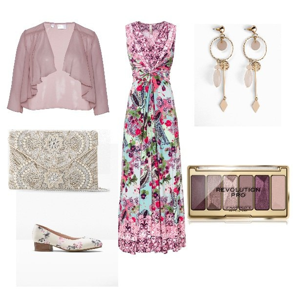 Outfit donna - Boho Mother nature. Stile Boho per Tutti i giorni. Abbinamento con pochette, orecchini, blazer, décolleté, vestiti lunghi, ombretti.