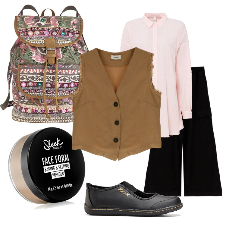 Outfit donna - Monday morning - But I don\'t mind. Stile Boho per Scuola/Università. Abbinamento con ballerine, camicie, zaini, ciprie, pantaloni a palazzo, gilet.