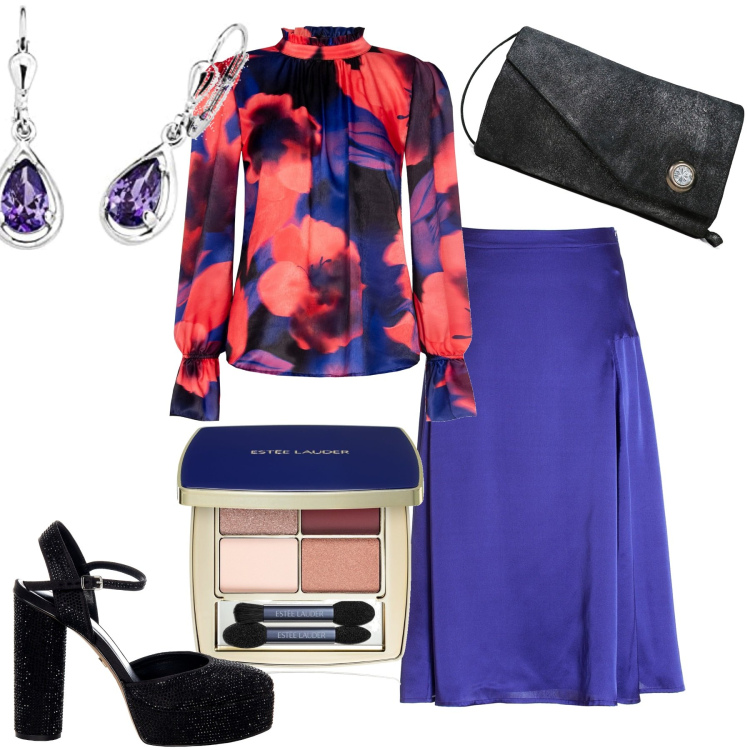 Outfit donna - Cerimonia. Stile Chic per Cerimonia. Abbinamento con borse a spalla, ombretti, bluse, scarpe col tacco, gonne longuette, orecchini.