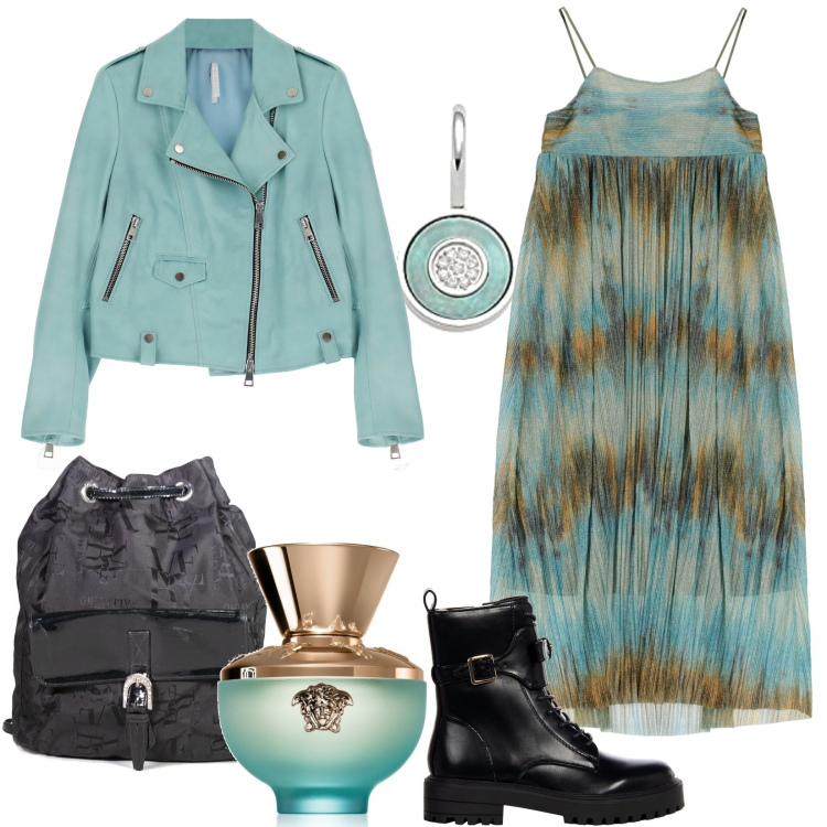 Outfit donna - Party di compleanno. Stile Trendy per Serata fuori. Abbinamento con zaini, profumi, anfibi, vestiti corti, giacche, orecchini.