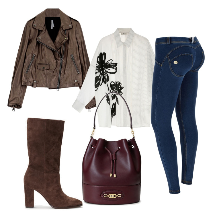 Outfit donna - Carattere e personalità. Stile Trendy per Serata fuori. Abbinamento con cappotti, jeggings, stivali sopra il ginocchio, borse a secchiello, camicie.