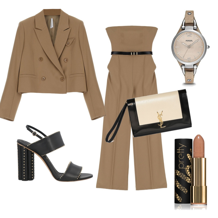Outfit donna - Total look #1724299. Stile Chic per Cerimonia. Abbinamento con sandali in pelle, rossetti, tute, giacche, pochette, orologi.