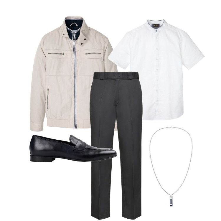 Outfit uomo - Ghost outfitter - settembre. Stile Business/Elegante per Tutti i giorni. Abbinamento con camicie a manica corta, giacche, scarpe stringate, pantaloni, collane.