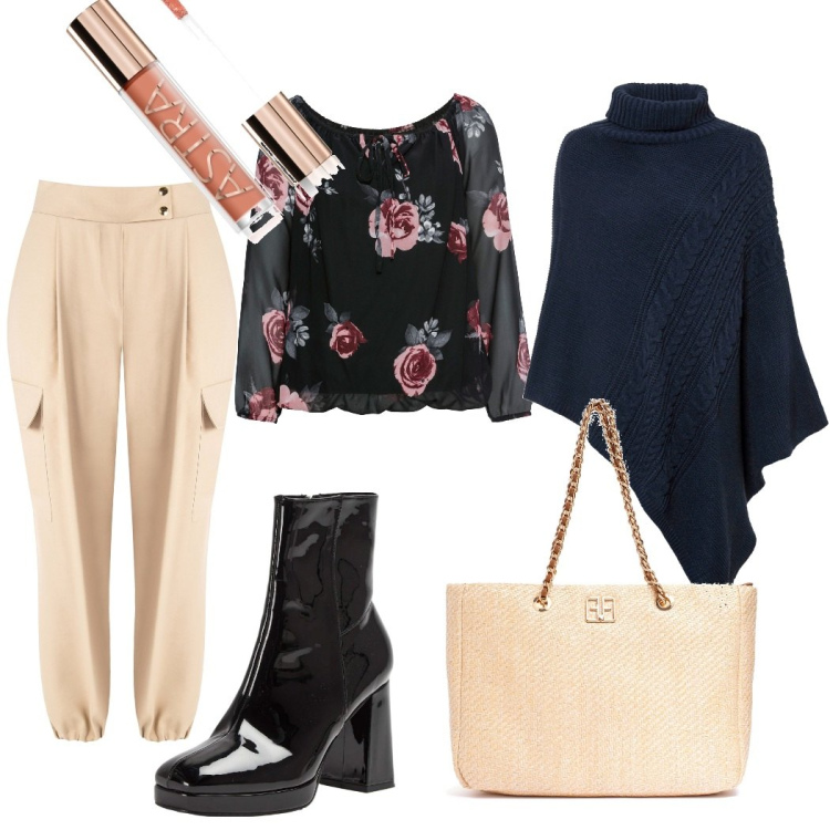 Outfit donna - Total look #1724531. Stile Casual per Ufficio. Abbinamento con bluse, cinture, gloss, stivaletti, pantaloni cargo, borse a spalla.