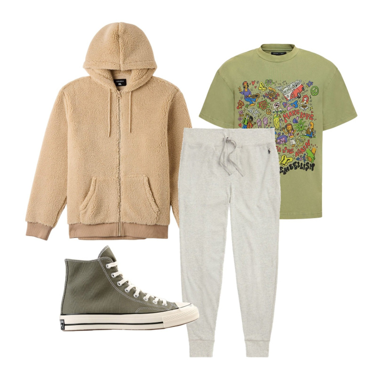 Outfit uomo - Ghost outfitter - settembre. Stile Casual per Tutti i giorni. Abbinamento con sneakers, felpe con cappuccio, pantaloni, t-shirt.