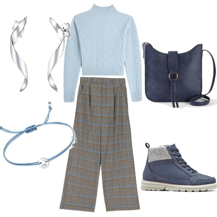 Outfit donna - Total look #1724626. Stile Casual per Tutti i giorni. Abbinamento con stivaletti, borse a tracolla, maglieria, pantaloni a palazzo, braccialetti, orecchini.