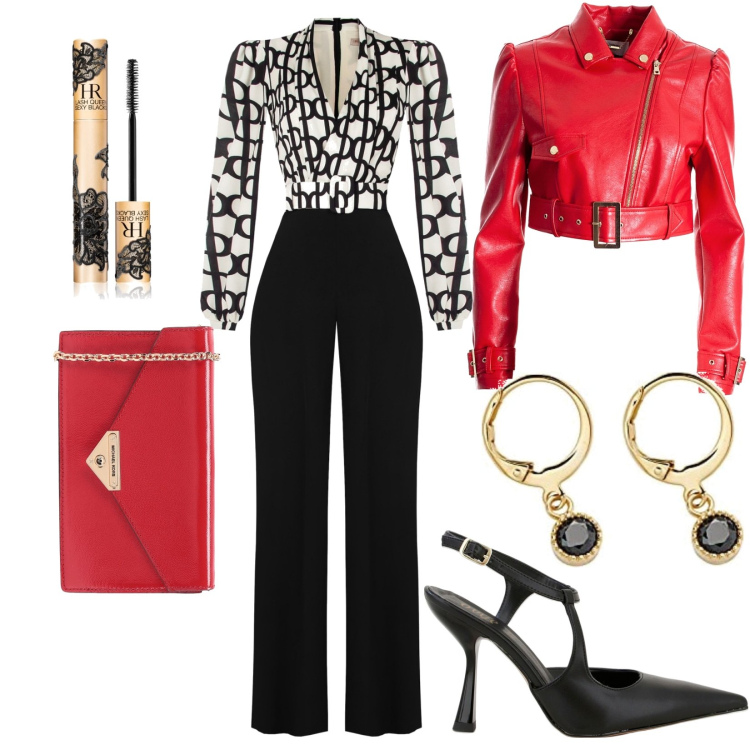 Outfit donna - Il mascara must della bellezza. Stile Glamour per Tutti i giorni. Abbinamento con borse a mano, tute, mascara, giacche, décolleté, orecchini.