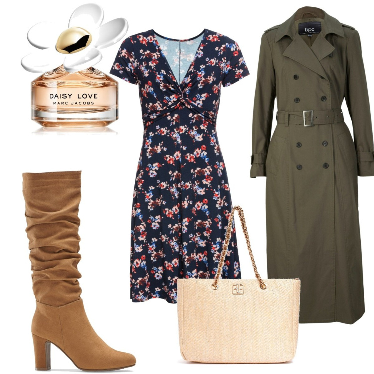 Outfit donna - Trench romantico. Stile Romantica per Tutti i giorni. Abbinamento con vestiti lunghi, trench, stivali, profumi, borse a spalla.