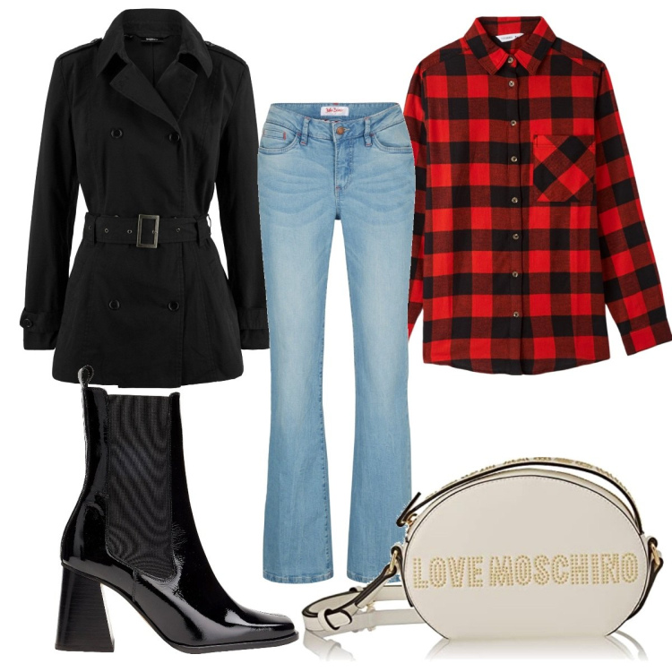 Outfit donna - Trench casual chic. Stile Casual chic per Tutti i giorni. Abbinamento con jeans bootcut, trench, stivaletti, camicie, borse a spalla.