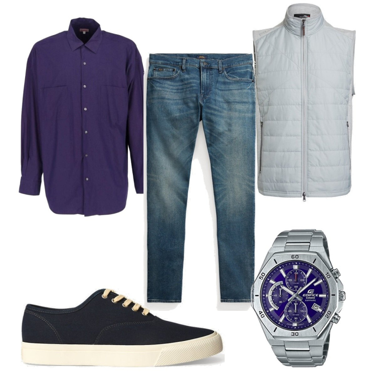Outfit uomo - Total look #1724767. Stile Trendy per Tutti i giorni. Abbinamento con camicie, sneakers, piumini, jeans, orologi.