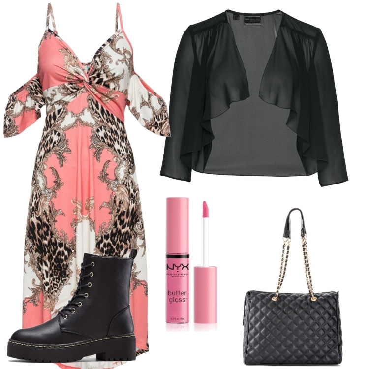 Outfit donna - Total look #1724831. Stile Boho per Tutti i giorni. Abbinamento con shopping bag, stivaletti, vestiti asimmetrici, bolero, gloss.