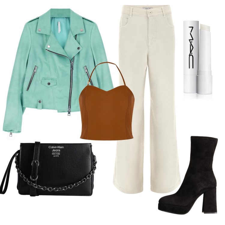 Outfit donna - Quel pop di azzurro. Stile Urban per Tutti i giorni. Abbinamento con borse a mano, stivaletti, gloss, top, giacche, jeans.
