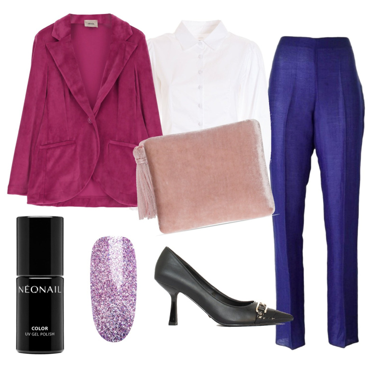 Outfit donna - Total look #1724880. Stile Chic per Serata fuori. Abbinamento con pantaloni, smalti, camicie, décolleté, giacche, pochette.