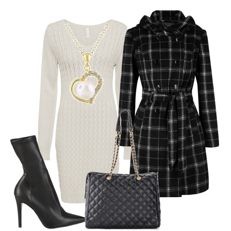 Outfit donna - Il vestito in maglia. Stile Casual chic per Tutti i giorni. Abbinamento con vestiti, cappotti, shopping bag, stivaletti, ciondoli.