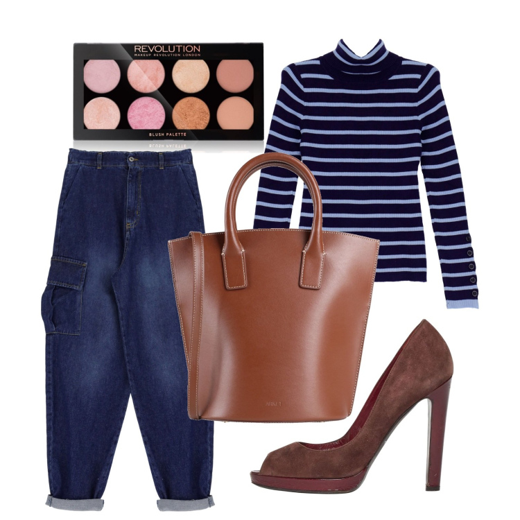 Outfit donna - Ghost outfitter - settembre. Stile Casual per Tutti i giorni. Abbinamento con borse a mano, décolleté, blush, maglieria, jeans.