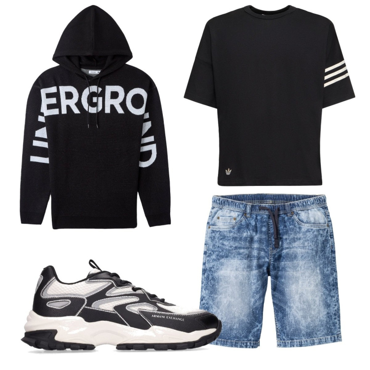 Outfit uomo - Total look #1725265. Stile Trendy per Tutti i giorni. Abbinamento con bermuda, maglieria, sneakers, t-shirt.