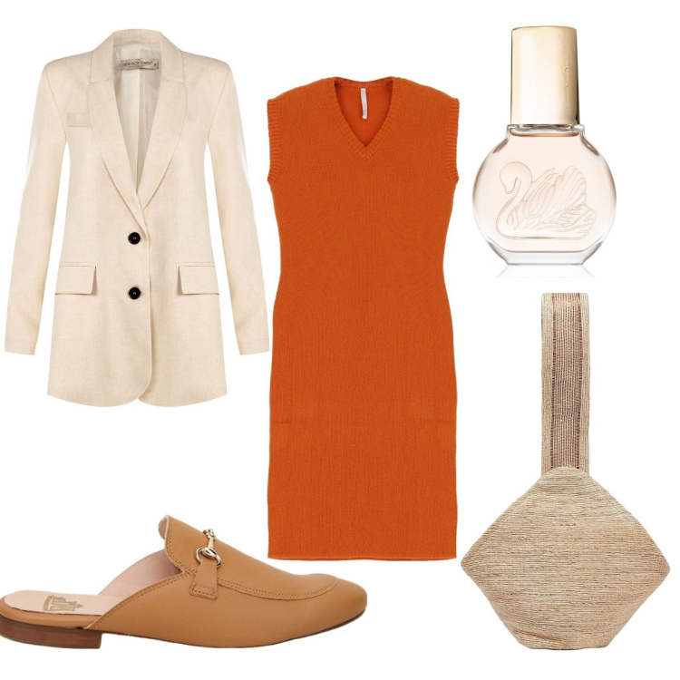 Outfit donna - Mocassini minimal. Stile Minimal per Tutti i giorni. Abbinamento con borse a mano, profumi, blazer, mocassini, vestiti corti.