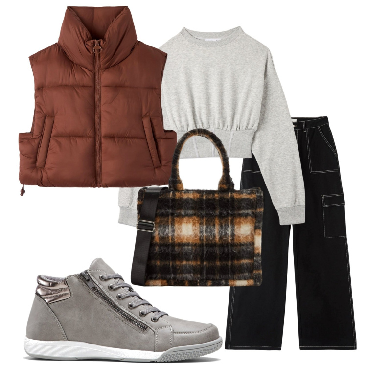 Outfit donna - Total look #1725639. Stile Casual per Tutti i giorni. Abbinamento con sneakers alte, shopping bag, felpe, piumini, pantaloni cargo.
