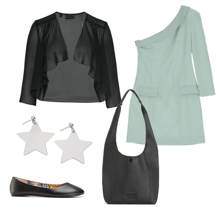 Outfit donna - Total look #1725669. Stile Minimal per Serata fuori. Abbinamento con bolero, ballerine, vestiti corti, borse a spalla, orecchini.