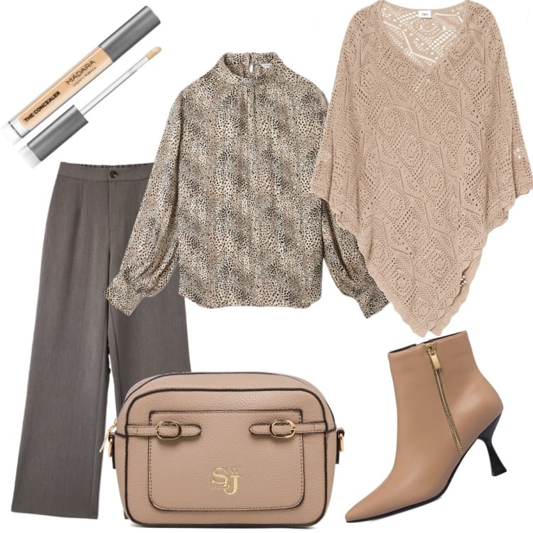 Outfit donna - Giornate intense. Stile Casual chic per Scuola/Università. Abbinamento con cappotti, correttori, pantaloni, bluse, borse a tracolla, stivaletti.