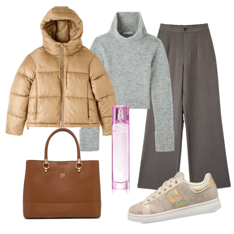 Outfit donna - Emma. Stile Casual per Tutti i giorni. Abbinamento con profumi, pantaloni, maglieria, piumini, sneakers, borse a mano.