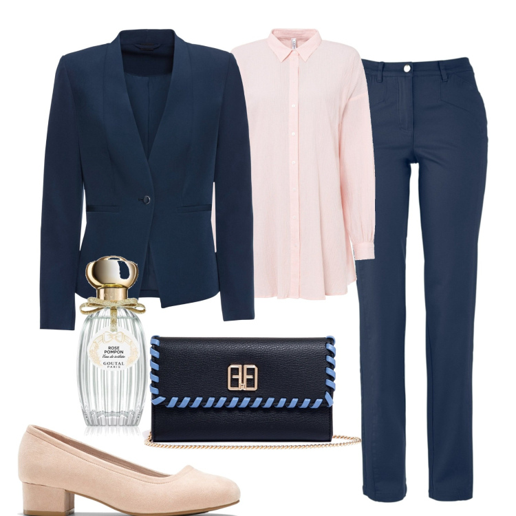 Outfit donna - Battesimo. Stile Chic per Cerimonia. Abbinamento con blazer, décolleté, pantaloni, camicie, profumi, pochette.