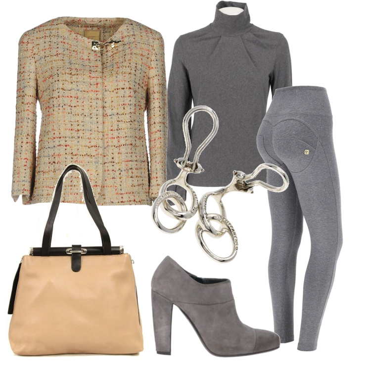 Outfit donna - Total look #1726302. Stile Casual chic per Tutti i giorni. Abbinamento con cappotti, orecchini, décolleté, borse a mano, maglieria, pantaloni skinny.