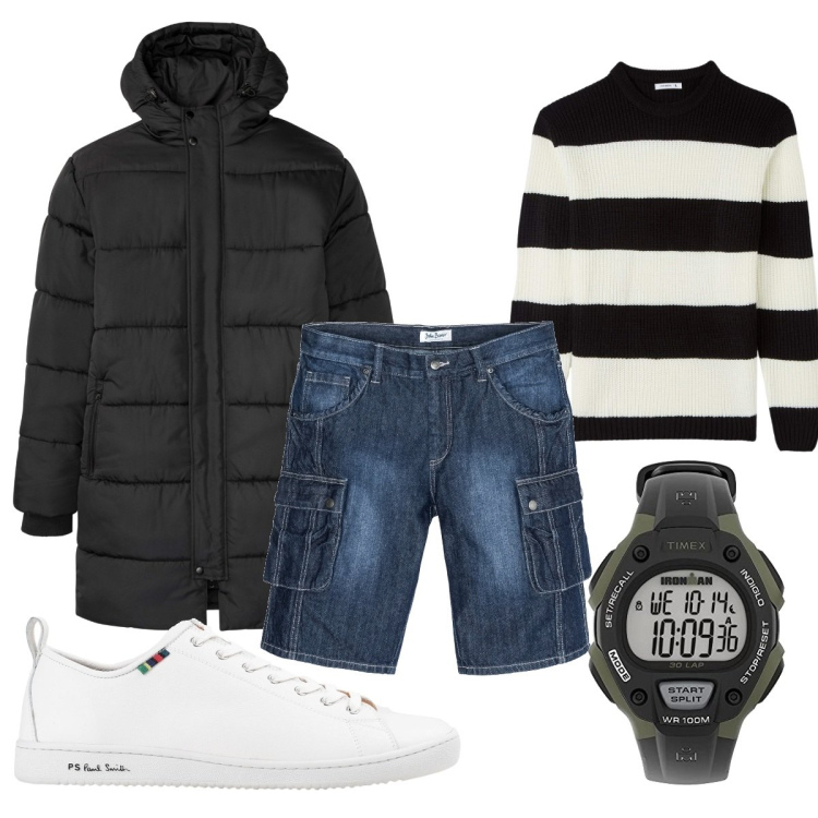 Outfit uomo - Total look #1726637. Stile Trendy per Tutti i giorni. Abbinamento con bermuda, giacche, sneakers, maglieria, orologi digitali.