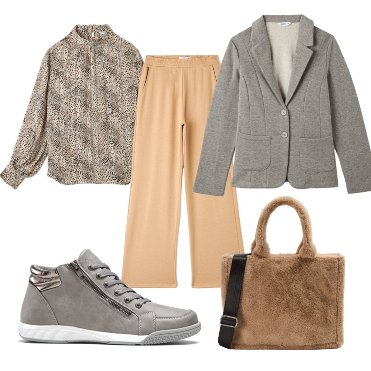 Outfit donna - Total look #1726786. Stile Trendy per Tutti i giorni. Abbinamento con sneakers alte, cappotti, pantaloni, shopping bag, bluse.